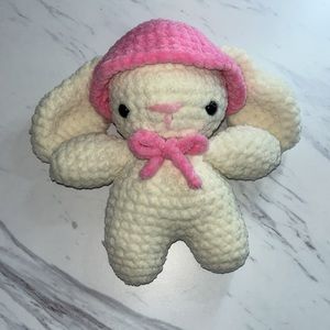 🐰🌸Crochet Bunny Plushie with Pink Bow and Hat🌸🐰